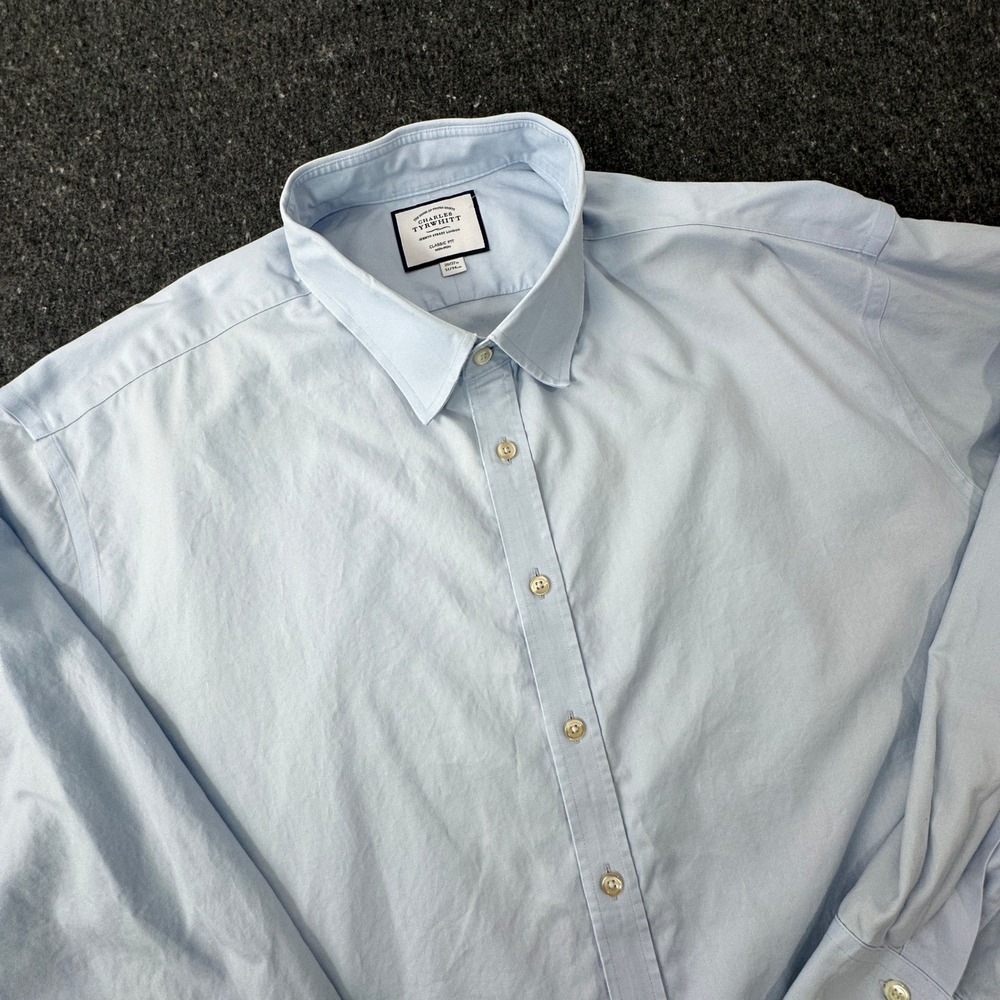 Charles Tyrwhitt Button Down Mens 20/37 Blue Classic Fit Non-Iron Twill Shirt